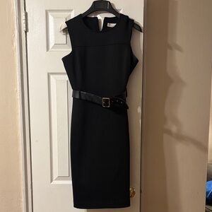 Calvin Klein Black Belted Midi Dress